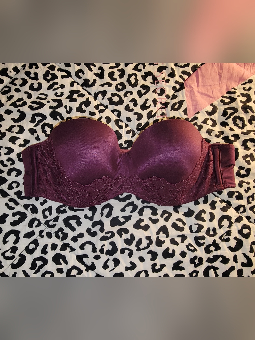 34B - Victoria's Secret Maroon Strapless Lace Trim Bra